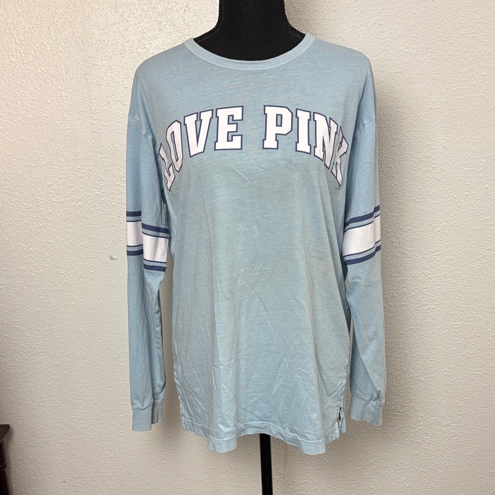 PINK Victoria's Secret Light Blue Open-Back Long Sleeve Tee. SzS